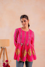 Juniper Fuchsia Printed Flared Ethnic Tunic with Button Placket