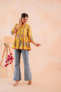 Juniper Mustard Printed Flared Ethnic Tunic with Button Placket