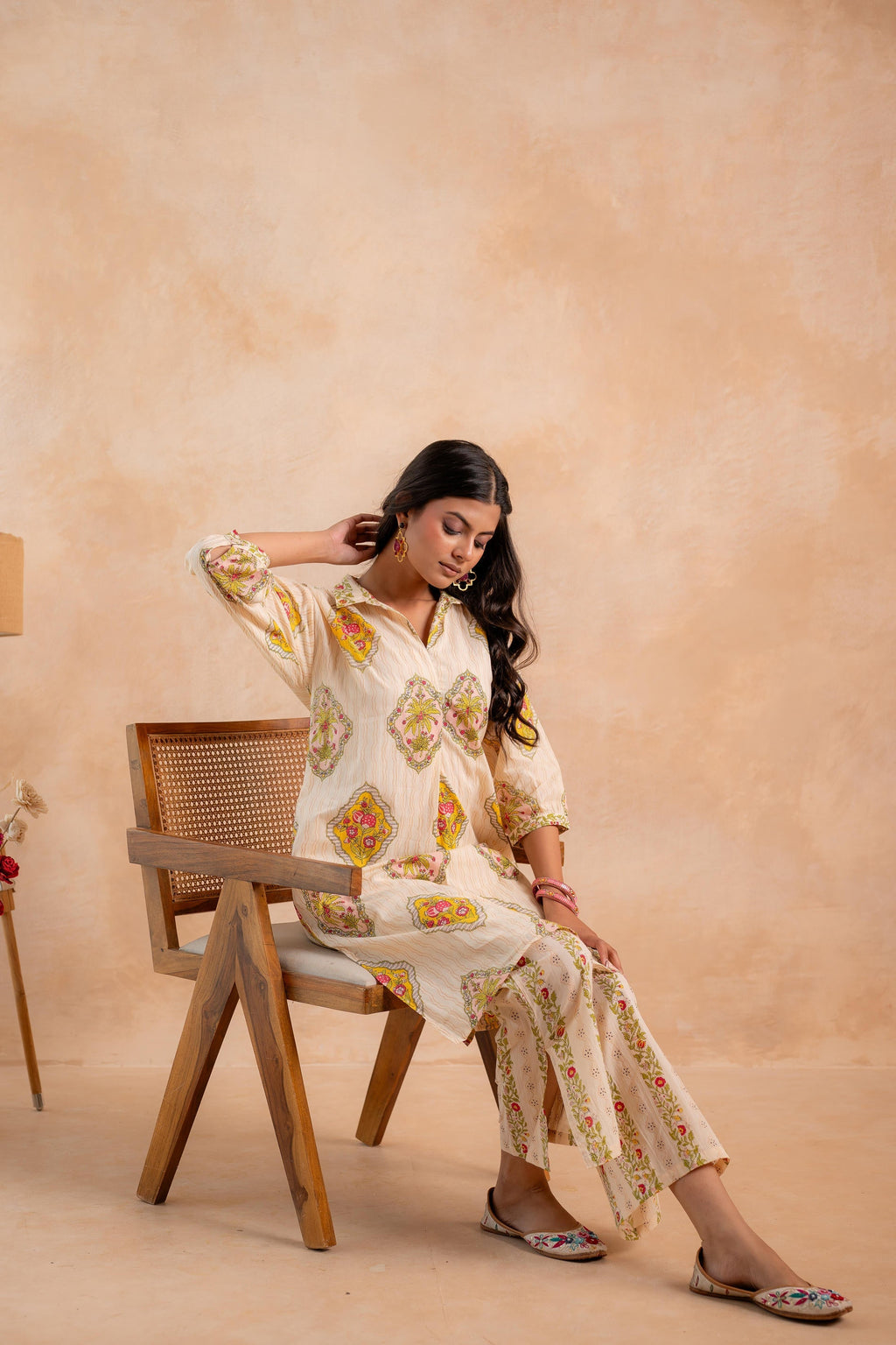Juniper Beige Heritage Print Kurta And Pant Set - Distacart