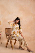 Juniper Beige Heritage Print Kurta And Pant Set - Distacart