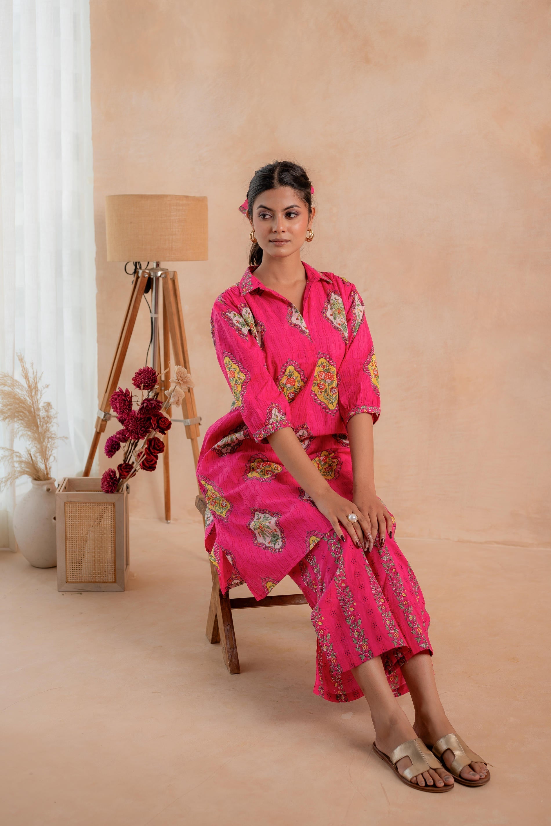 Juniper Gulnaar Heritage Print Kurta And Pant Set - Distacart