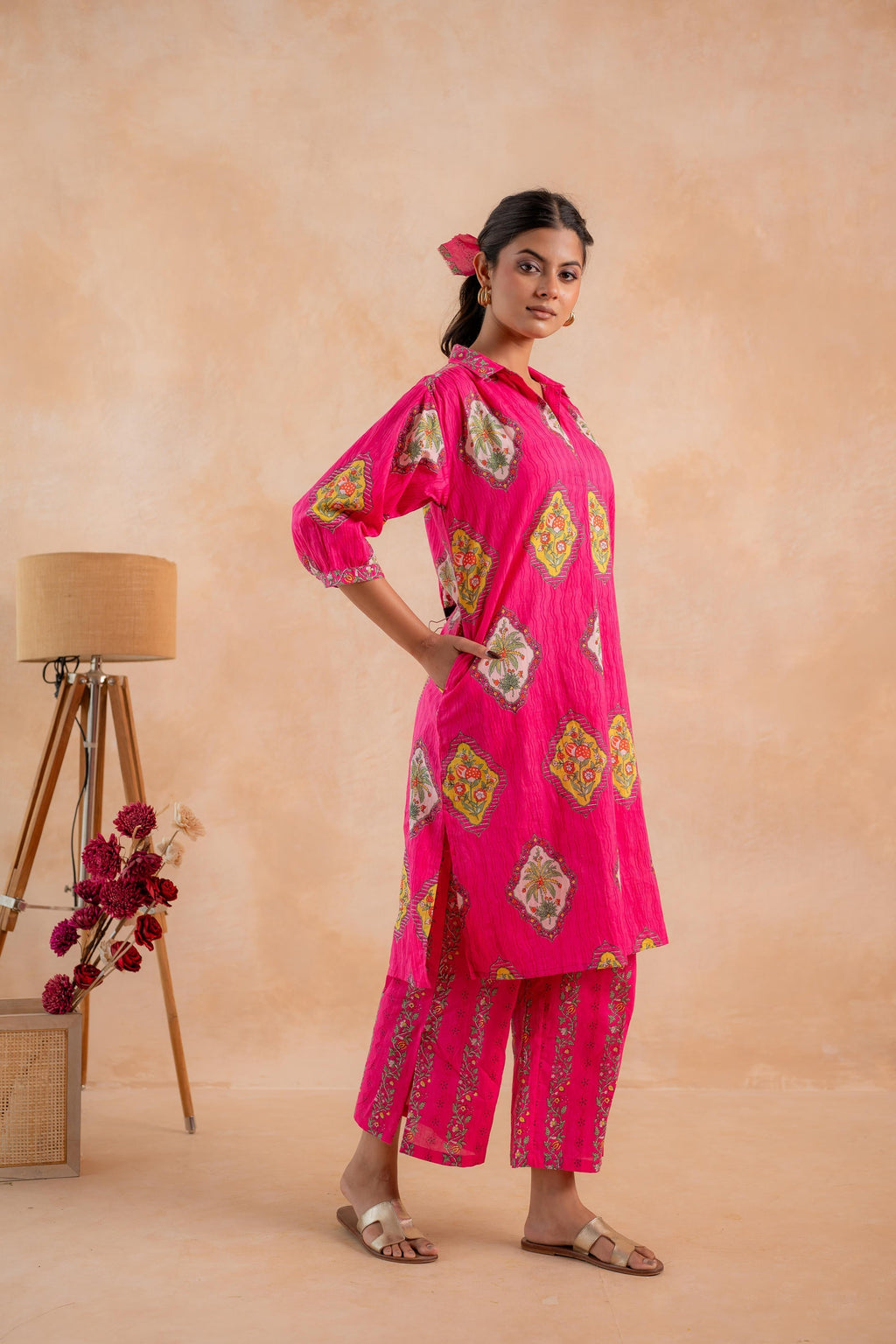 Juniper Gulnaar Heritage Print Kurta And Pant Set - Distacart