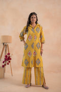 Juniper Mustard Heritage Print Kurta And Pant Set - Distacart