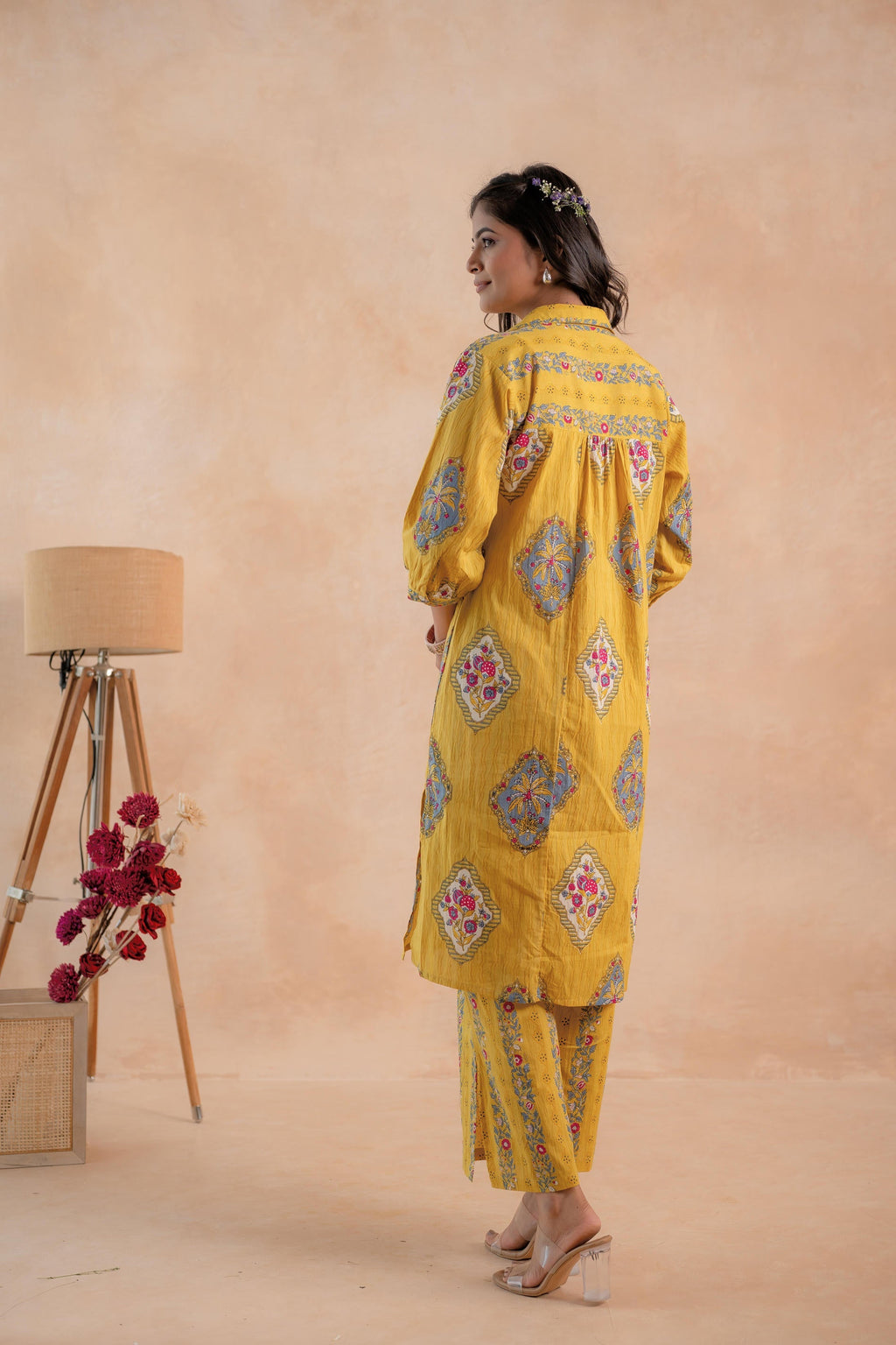 Juniper Mustard Heritage Print Kurta And Pant Set - Distacart