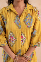 Juniper Mustard Heritage Print Kurta And Pant Set - Distacart