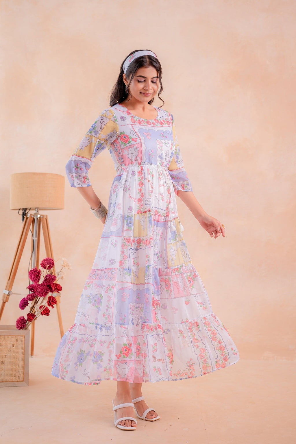 Juniper Pastel Patch Garden Tiered Maxi Dress - Distacart