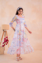 Juniper Pastel Patch Garden Tiered Maxi Dress - Distacart