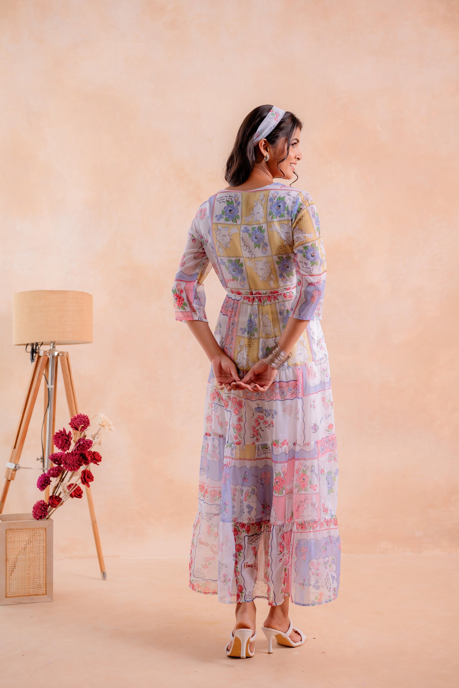Juniper Pastel Patch Garden Tiered Maxi Dress - Distacart