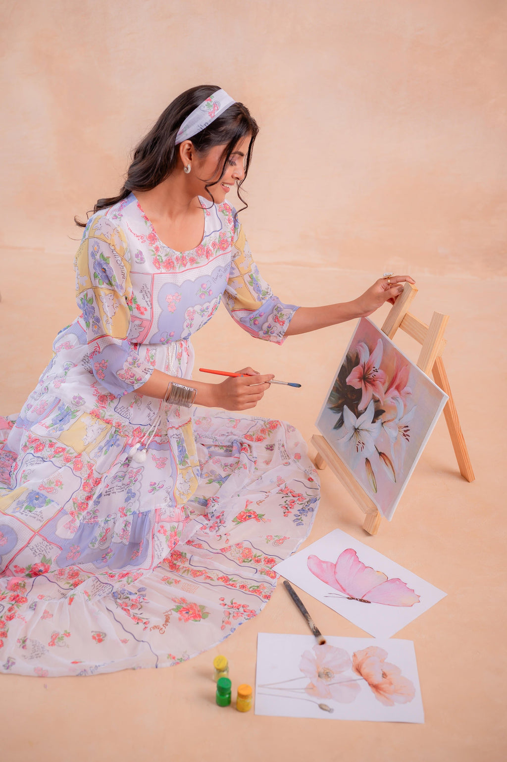 Juniper Pastel Patch Garden Tiered Maxi Dress - Distacart
