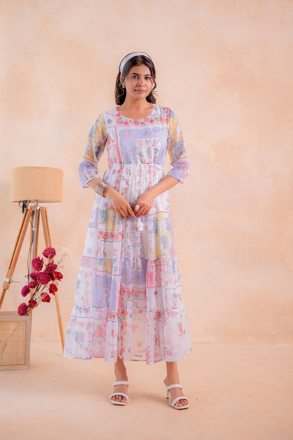 Juniper Pastel Patch Garden Tiered Maxi Dress - Distacart