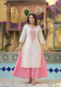 Juniper Ivory & Pink Solid Cotton Long Dress With Thread & Mirror Work - Distacart