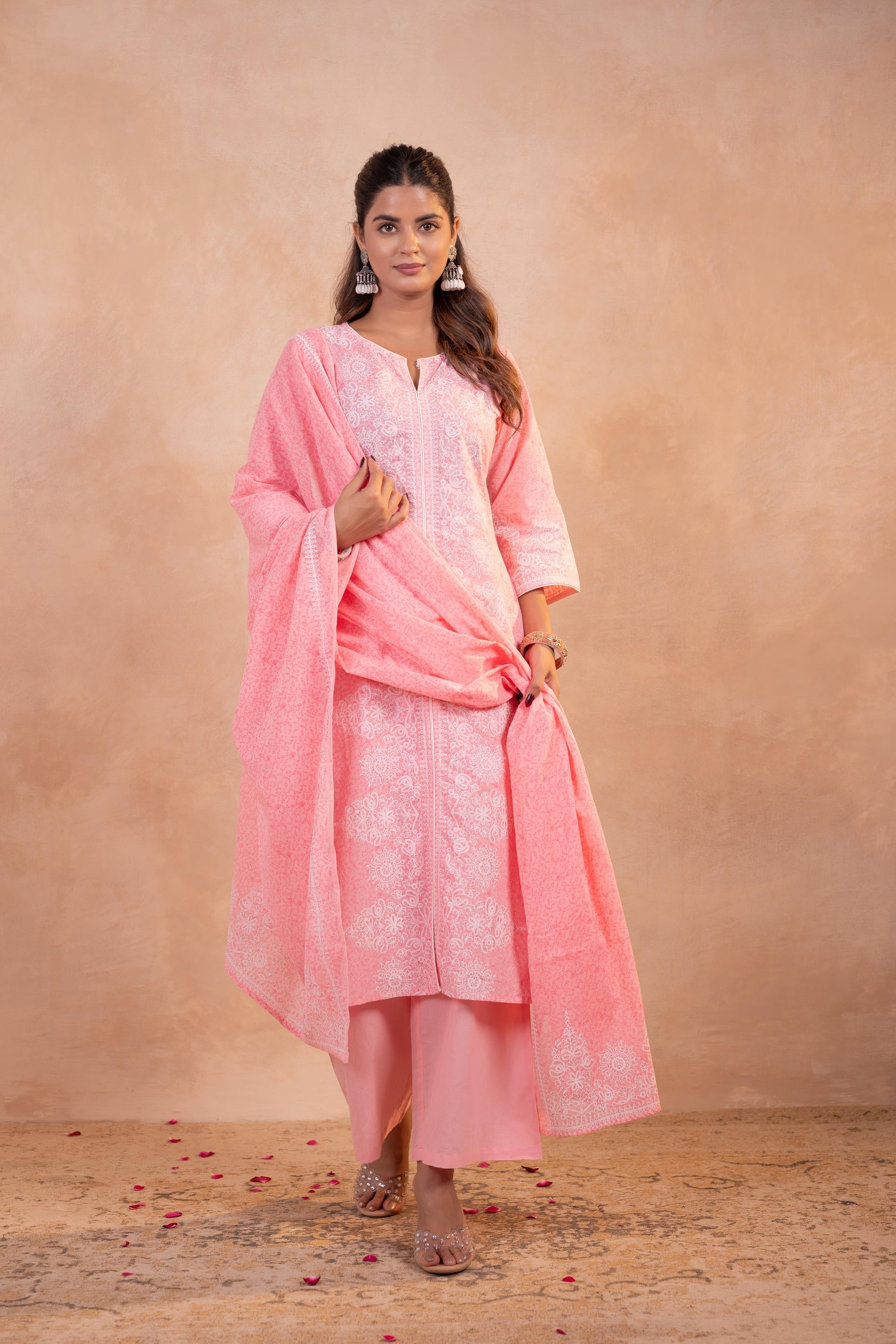 Juniper Blush Noor Printed Kurta Pant And Dupatta Set - Distacart