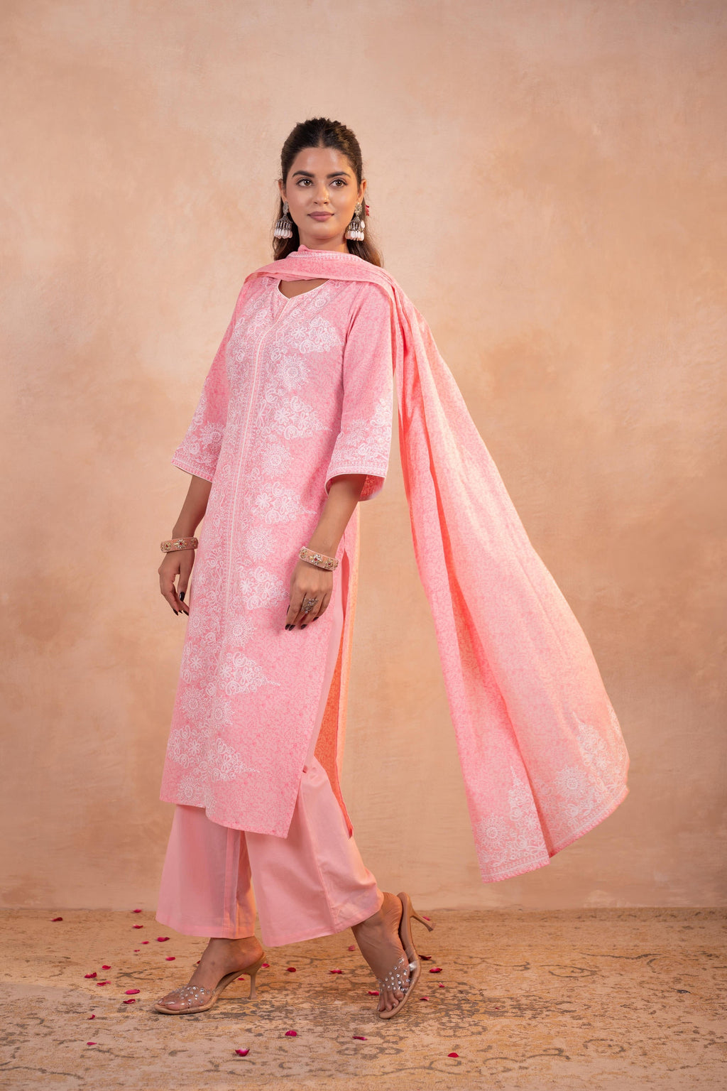 Juniper Blush Noor Printed Kurta Pant And Dupatta Set - Distacart