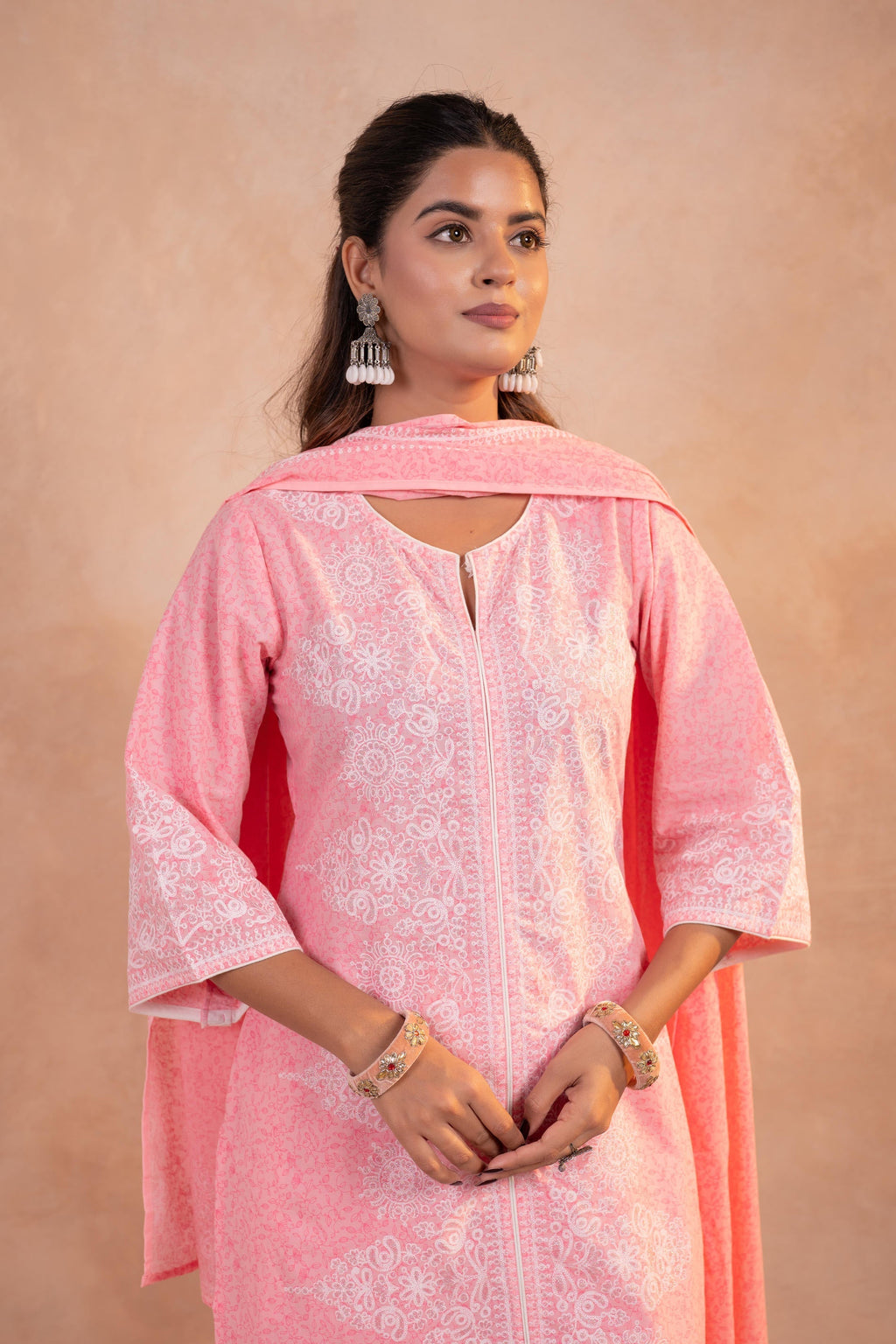 Juniper Blush Noor Printed Kurta Pant And Dupatta Set - Distacart
