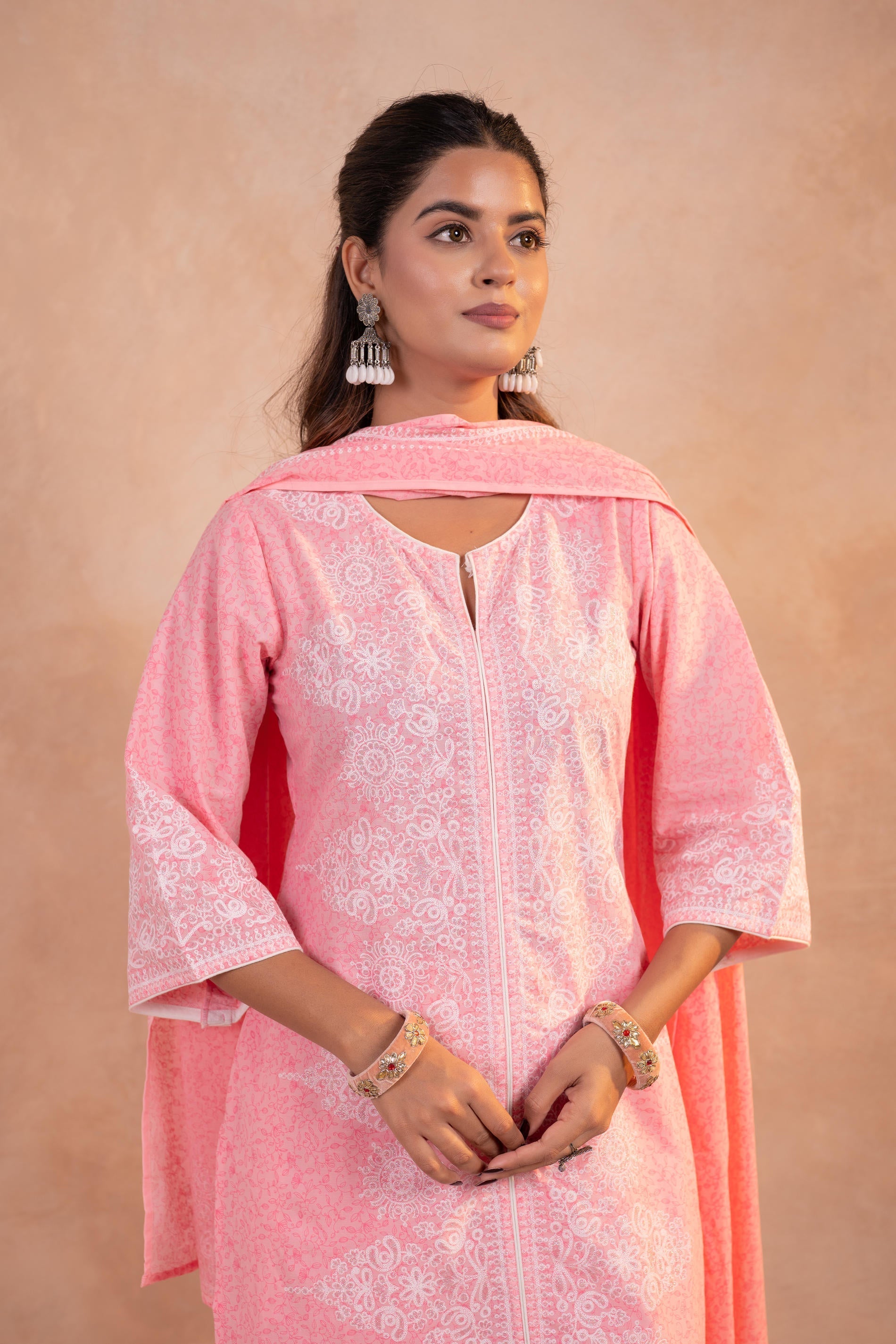 Juniper Blush Noor Printed Kurta Pant And Dupatta Set - Distacart