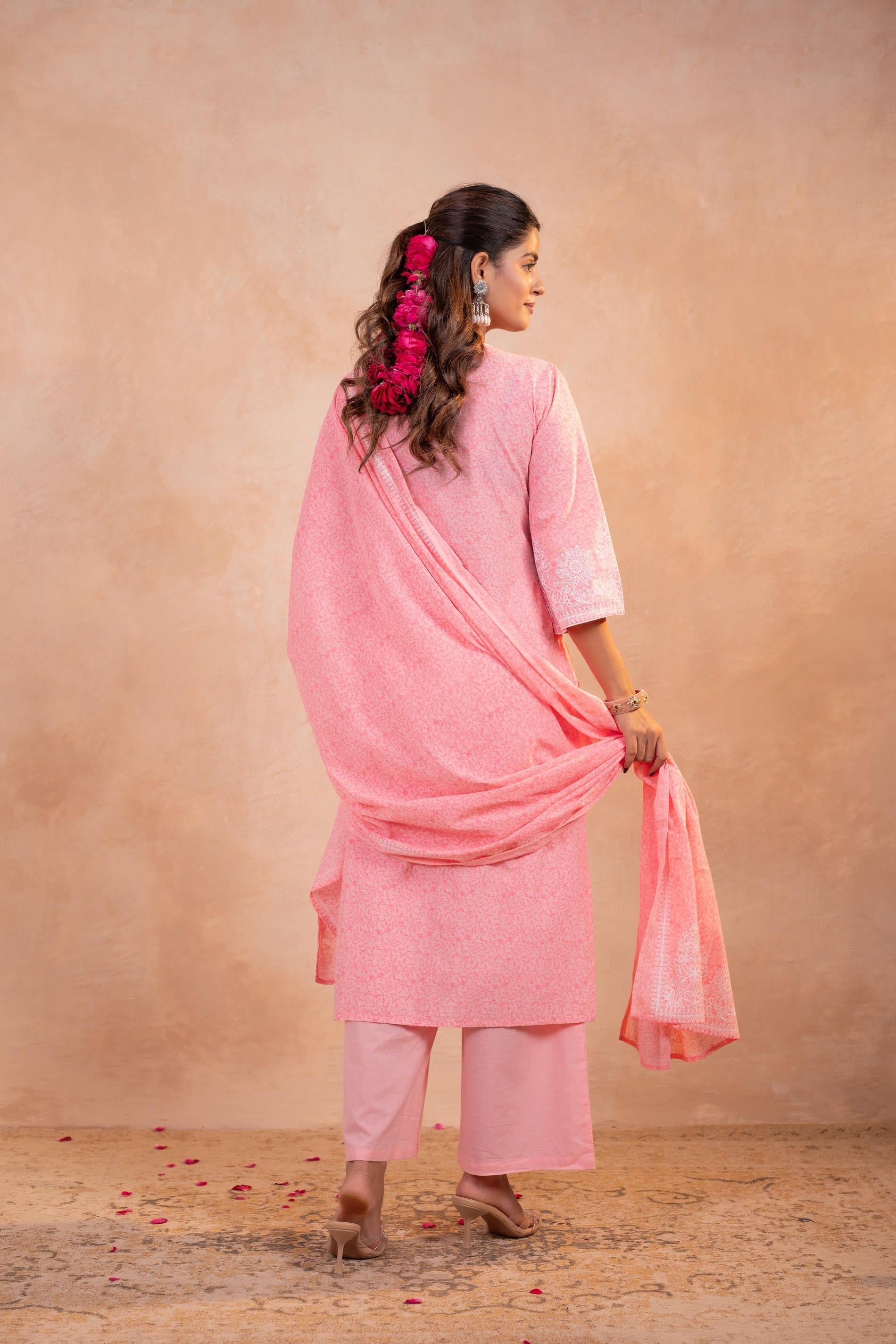 Juniper Blush Noor Printed Kurta Pant And Dupatta Set - Distacart