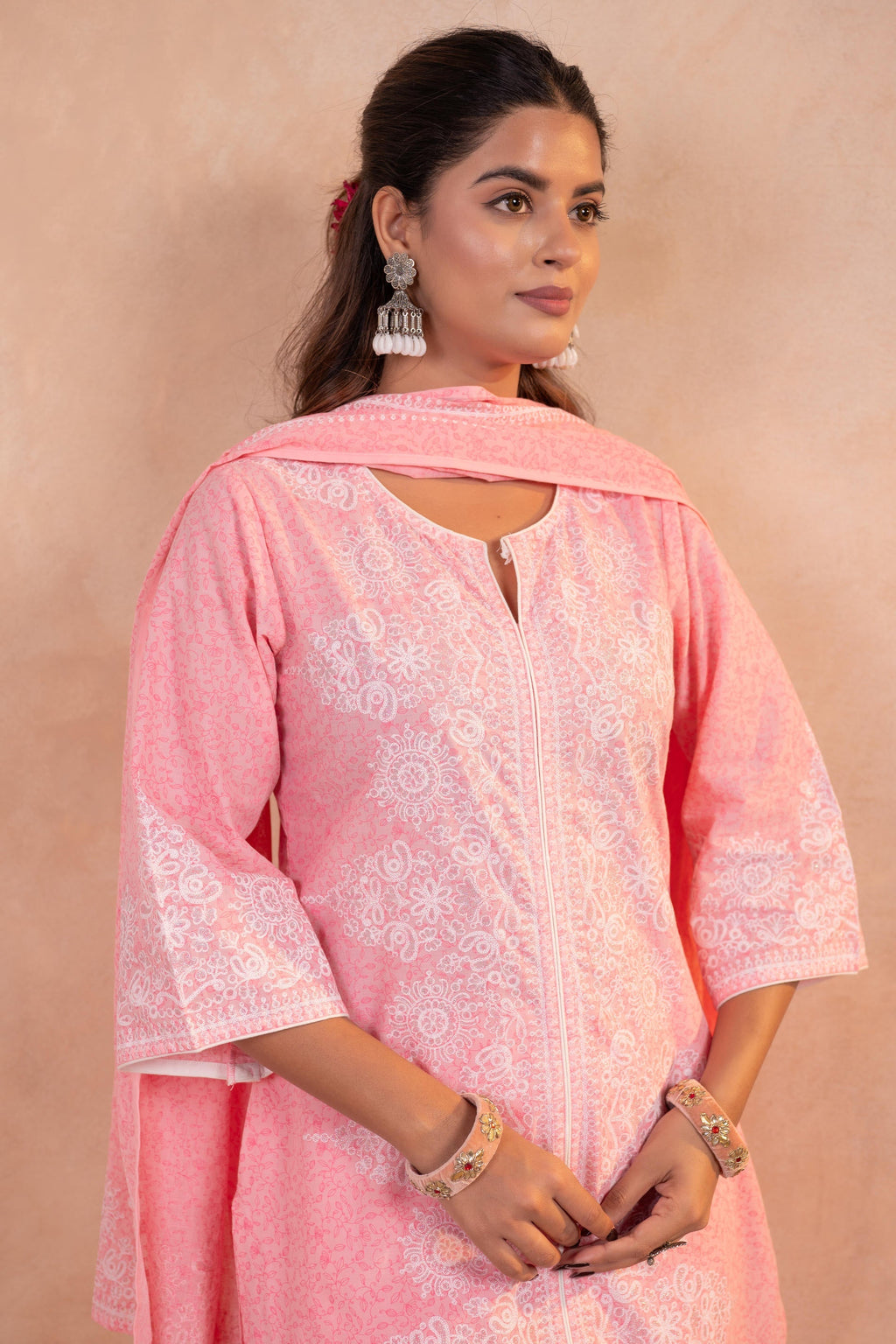 Juniper Blush Noor Printed Kurta Pant And Dupatta Set - Distacart