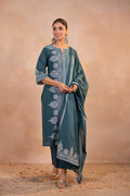 Juniper Teal Printed Kurta Pant And Dupatta Set - Distacart