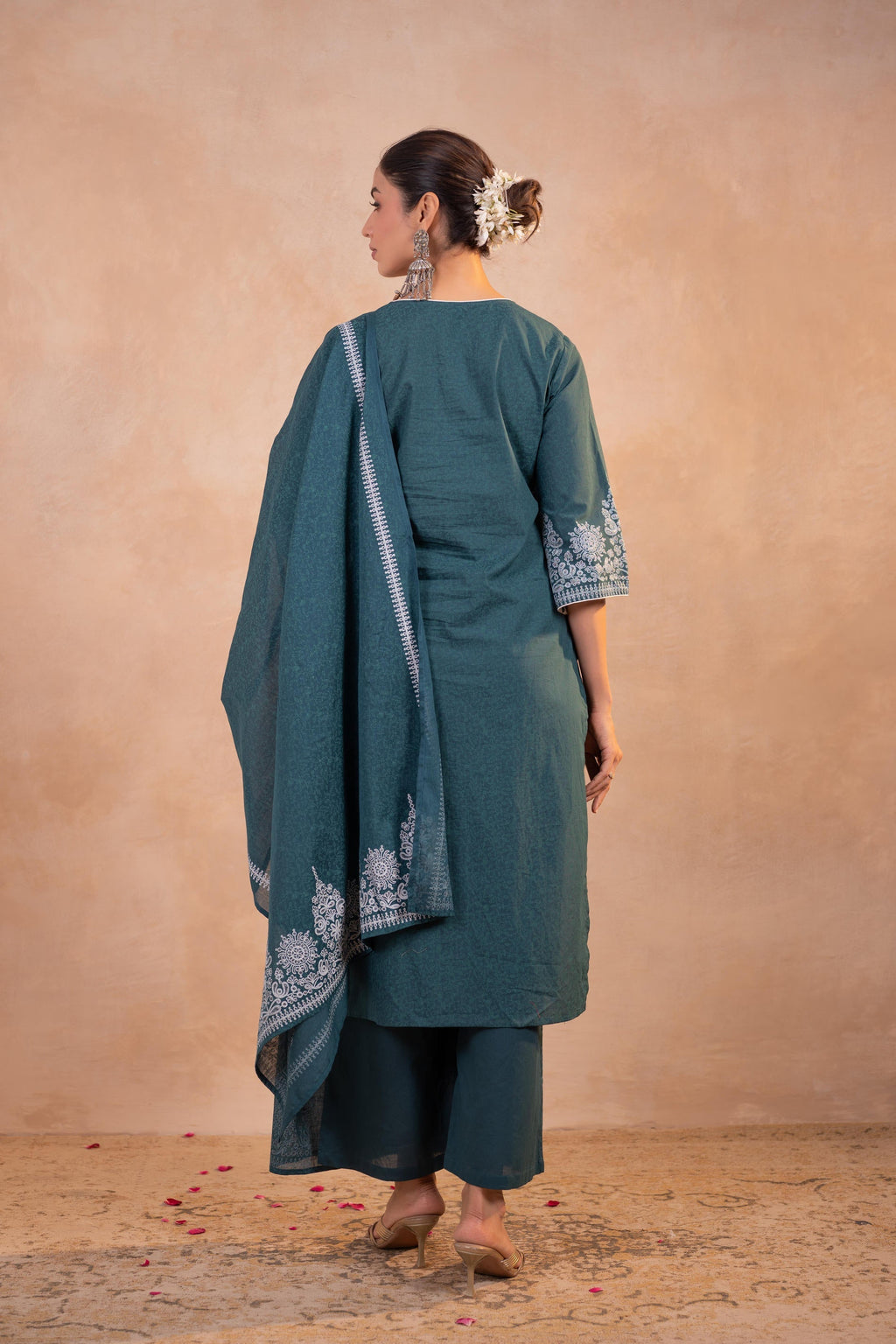 Juniper Teal Printed Kurta Pant And Dupatta Set - Distacart