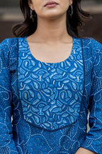Juniper Blue Ethnic Motif Printed Viscose Kurta With Sequins - Distacart