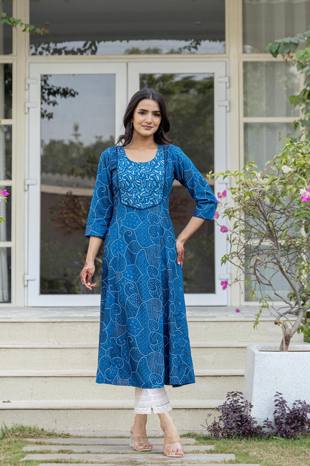 Juniper Blue Ethnic Motif Printed Viscose Kurta With Sequins - Distacart