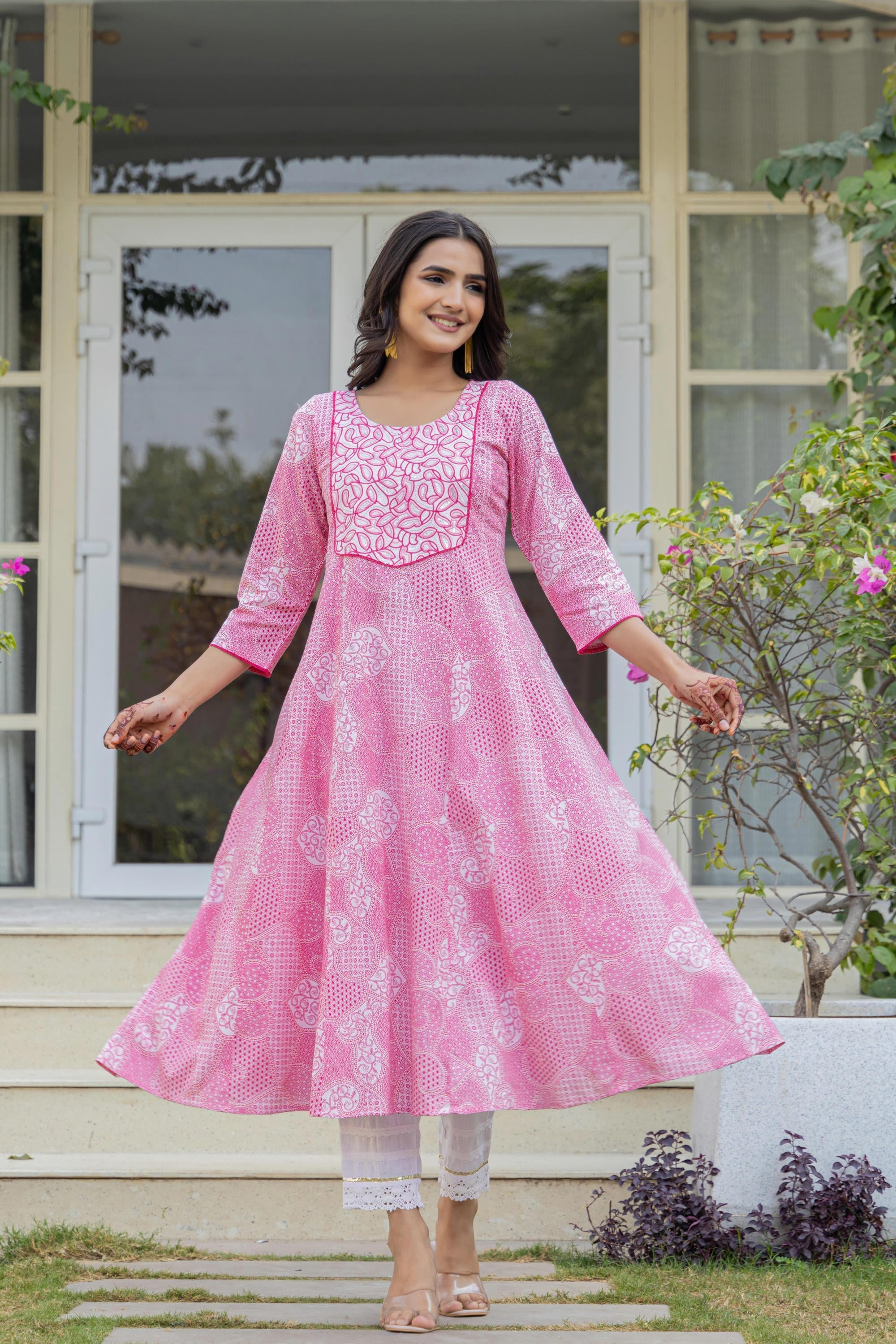 Juniper Pink Ethnic Motif Printed Viscose Kurta With Sequins - Distacart