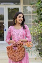 Juniper Pink Ethnic Motif Printed Viscose Kurta With Sequins - Distacart