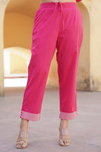 Juniper Fuchsia Ethnic Motif Printed Cotton Kurta Pant And Dupatta Set With Mirror & Thread Work - Distacart