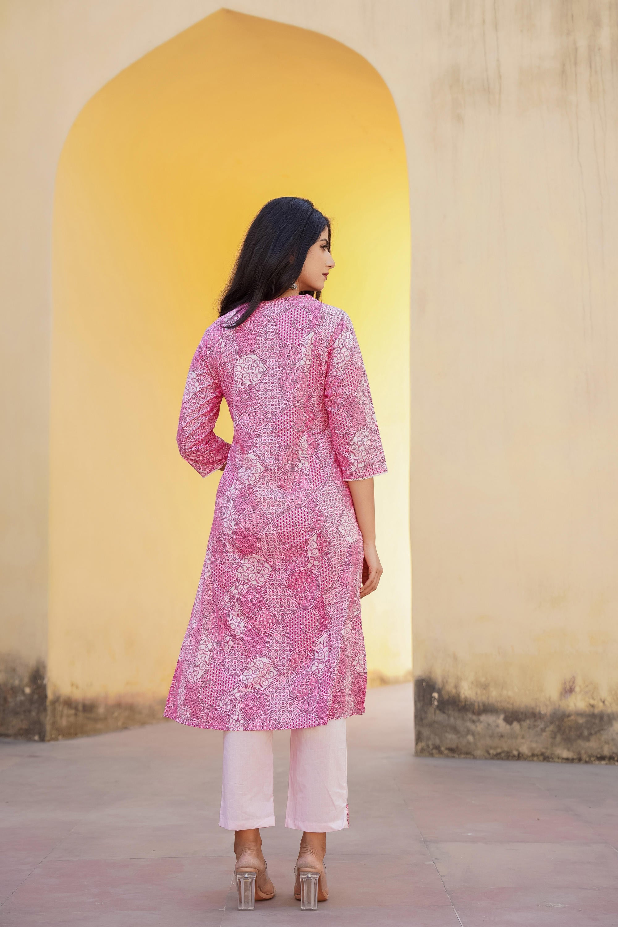 Juniper Light Pink Ethnic Motif Printed Kurta Pant And Dupatta Set With Mirror & Thread Work - Distacart