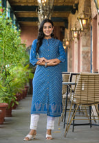 Juniper Blue Ethnic Motif Printed Viscose Kurta With Button Closure - Distacart
