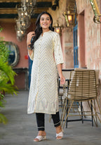 Juniper Ivory Ethnic Motif Printed Viscose Kurta With Button Closure - Distacart
