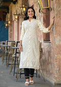Juniper Ivory Ethnic Motif Printed Viscose Kurta With Button Closure - Distacart