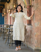 Juniper Ivory Ethnic Motif Printed Viscose Kurta With Button Closure - Distacart