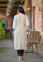 Juniper Ivory Ethnic Motif Printed Viscose Kurta With Button Closure - Distacart