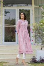 Juniper Pink Floral Printed Viscose Kurta With Buttons - Distacart