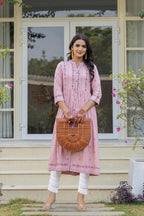Juniper Pink Floral Printed Viscose Kurta With Buttons - Distacart