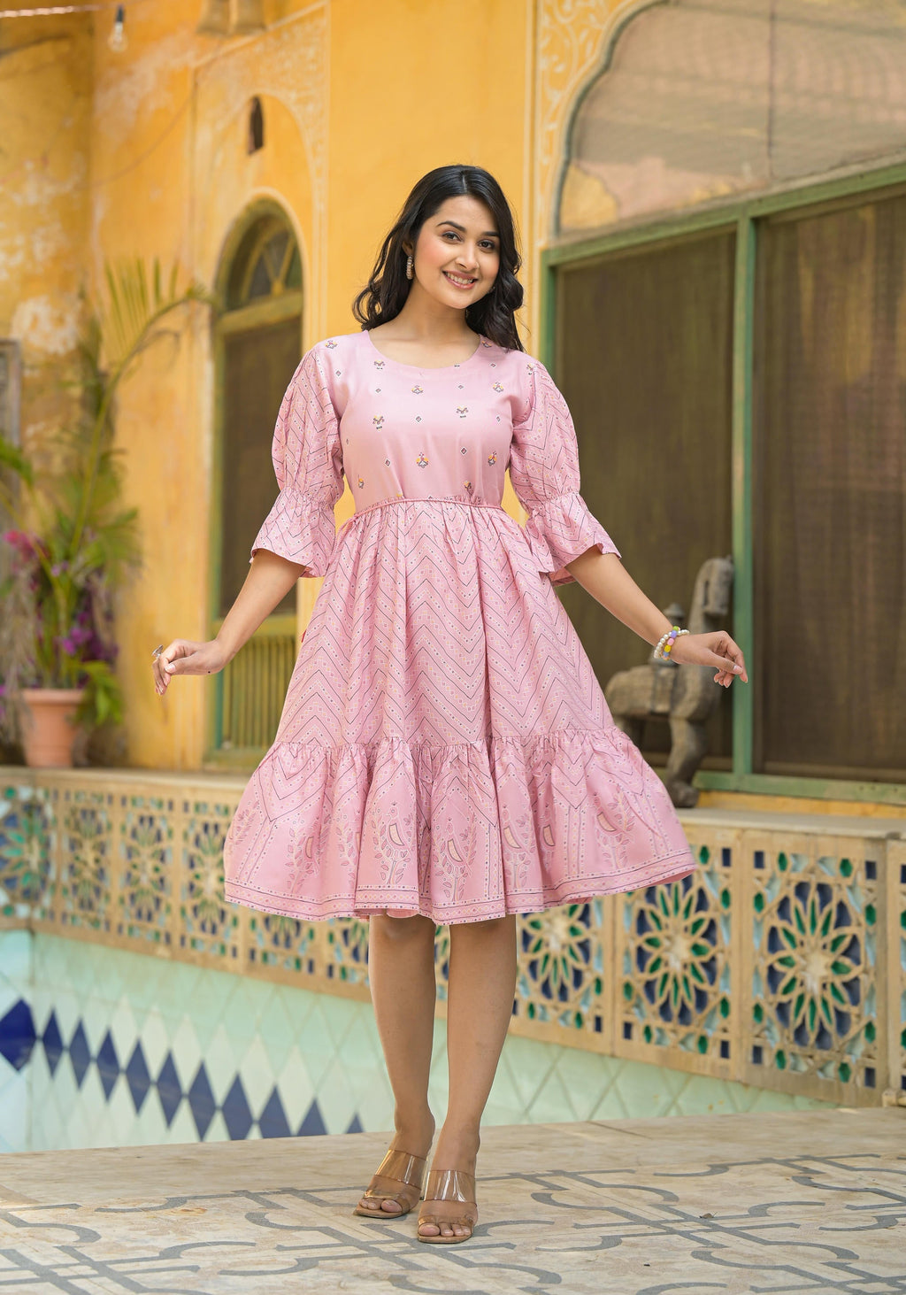 Juniper Blush Pink Bloom Fit & Flare Short Dress - Distacart