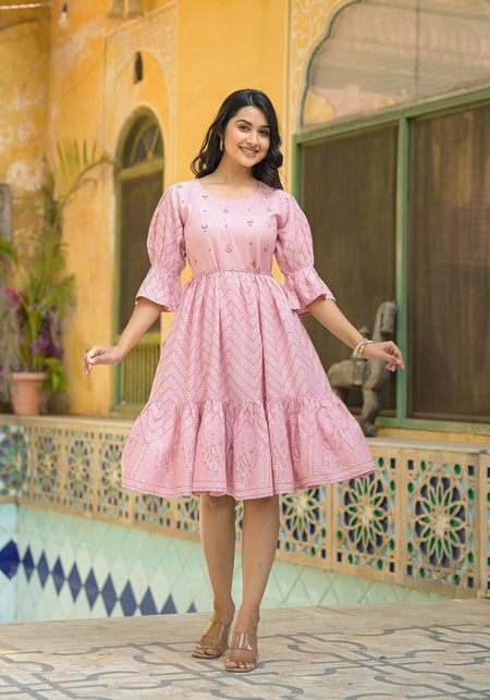 Juniper Blush Pink Bloom Fit & Flare Short Dress
