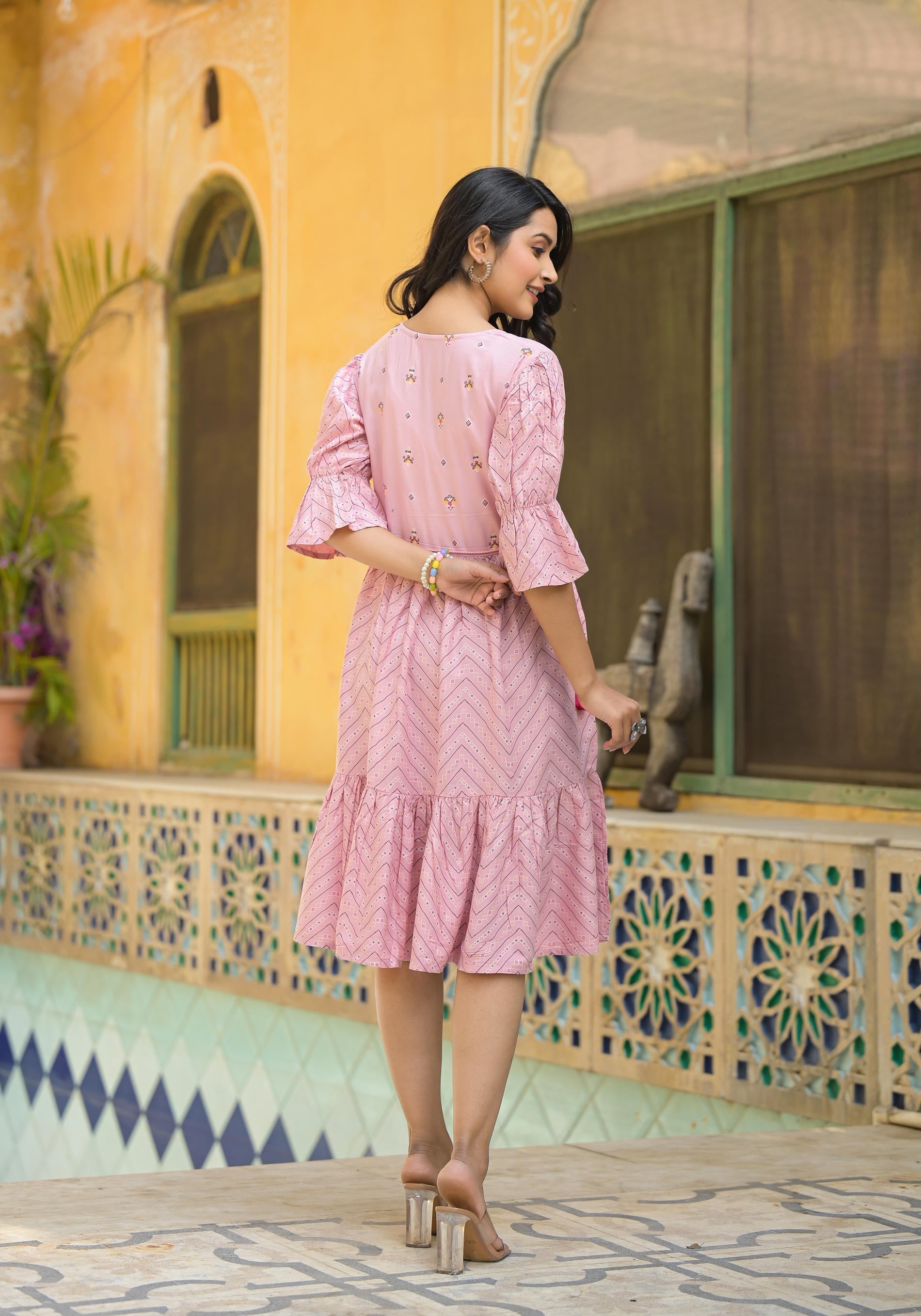 Juniper Blush Pink Bloom Fit & Flare Short Dress - Distacart