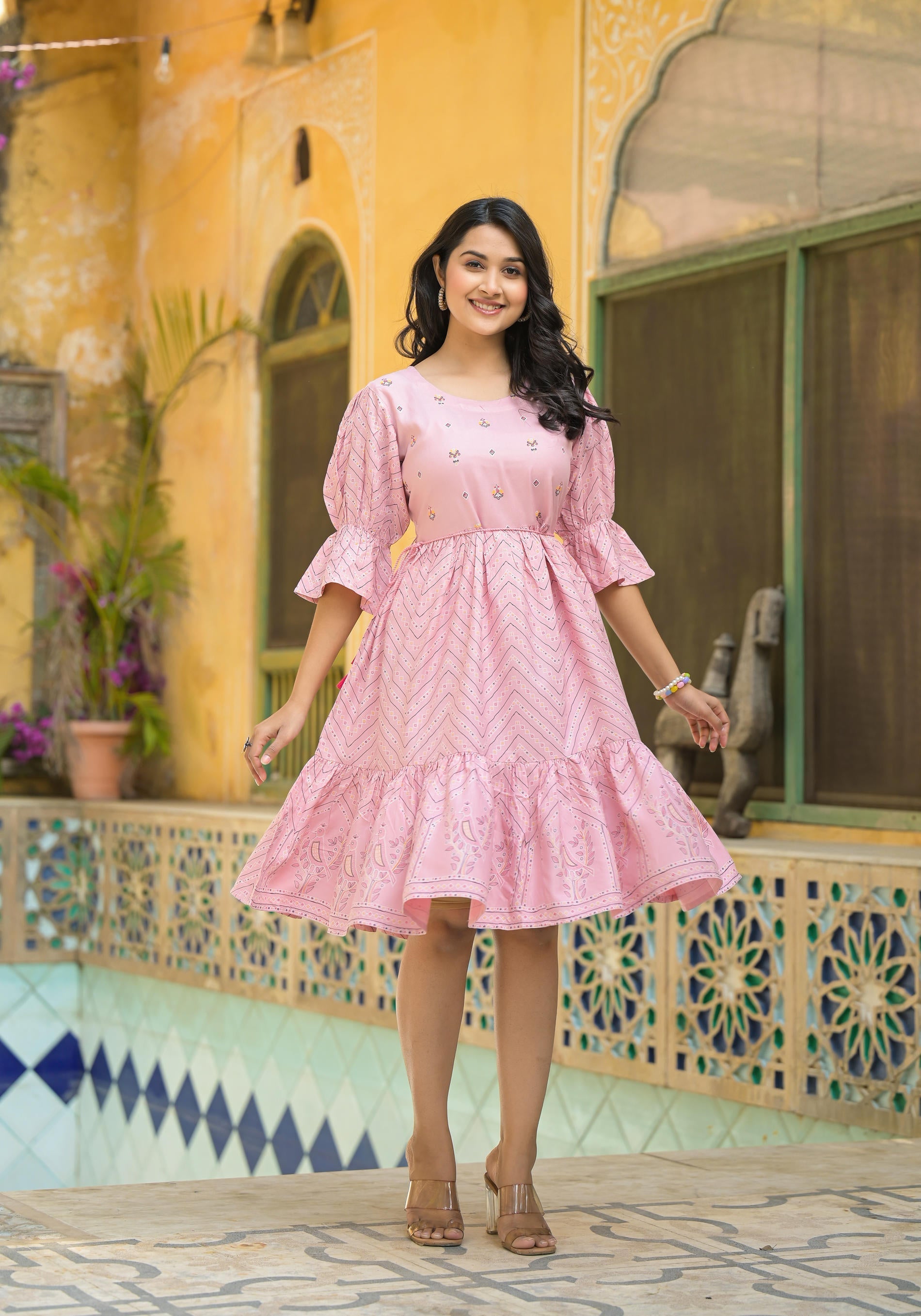 Juniper Blush Pink Bloom Fit & Flare Short Dress - Distacart