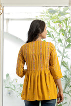 Juniper Mustard Floral Printed Viscose Tunic With Buttons