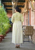 Juniper Women's Off White & Lime Floral Printed Viscose Kurta With Sequins & Thread Work - Distacart