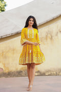 Juniper Mustard Ethnic Motif Printed Viscose Short Dress With Doris & Tassels - Distacart