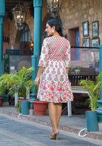 Juniper Off Lime Floral Printed Cotton Short Dress With Doris - Distacart