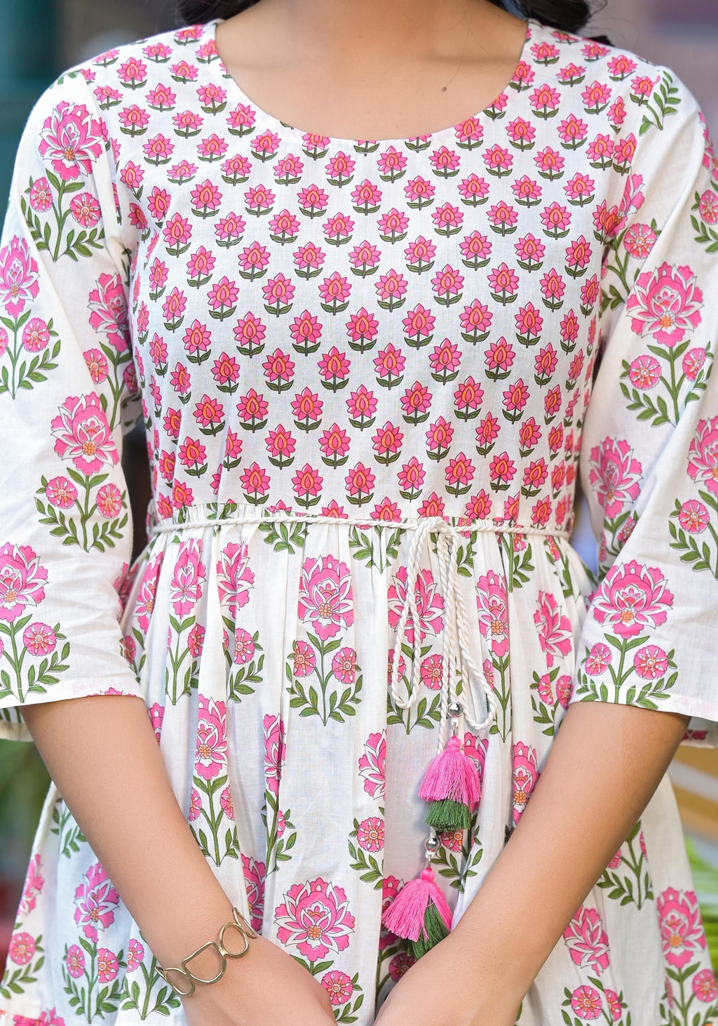 Juniper Women's Off Lime Floral Printed Cotton Short Dress With Doris - Distacart