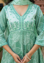 Juniper Green Ethnic Motif Printed Viscose Kurta Palazzo And Dupatta Set With Thread Work & Sequins