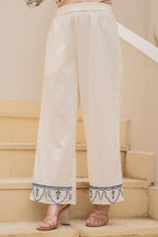 Juniper Off-White Anarkali Kurta Set With Blue Embroidery And Organza Dupatta - Distacart