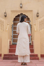 Juniper Off White & Red Solid Cotton Kurta & Pant Set With Dupatta - Distacart