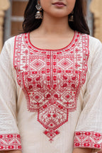Juniper Off White & Red Solid Cotton Kurta & Pant Set With Dupatta - Distacart