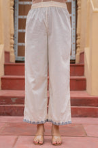 Juniper Off White & Indigo Blue Floral Embroidered Ethnic Suit Set With Dupatta - Distacart